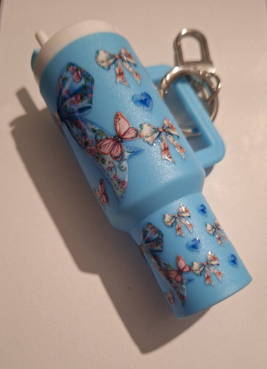 Blue bow butterfly mini stanley keychain