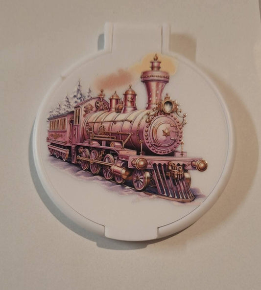 Pink train pocket mirror